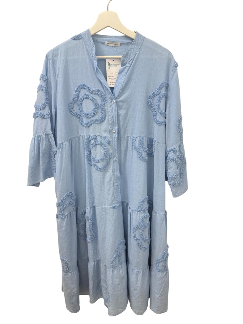 Lorren Cotton button down Dress with Applique embroidery