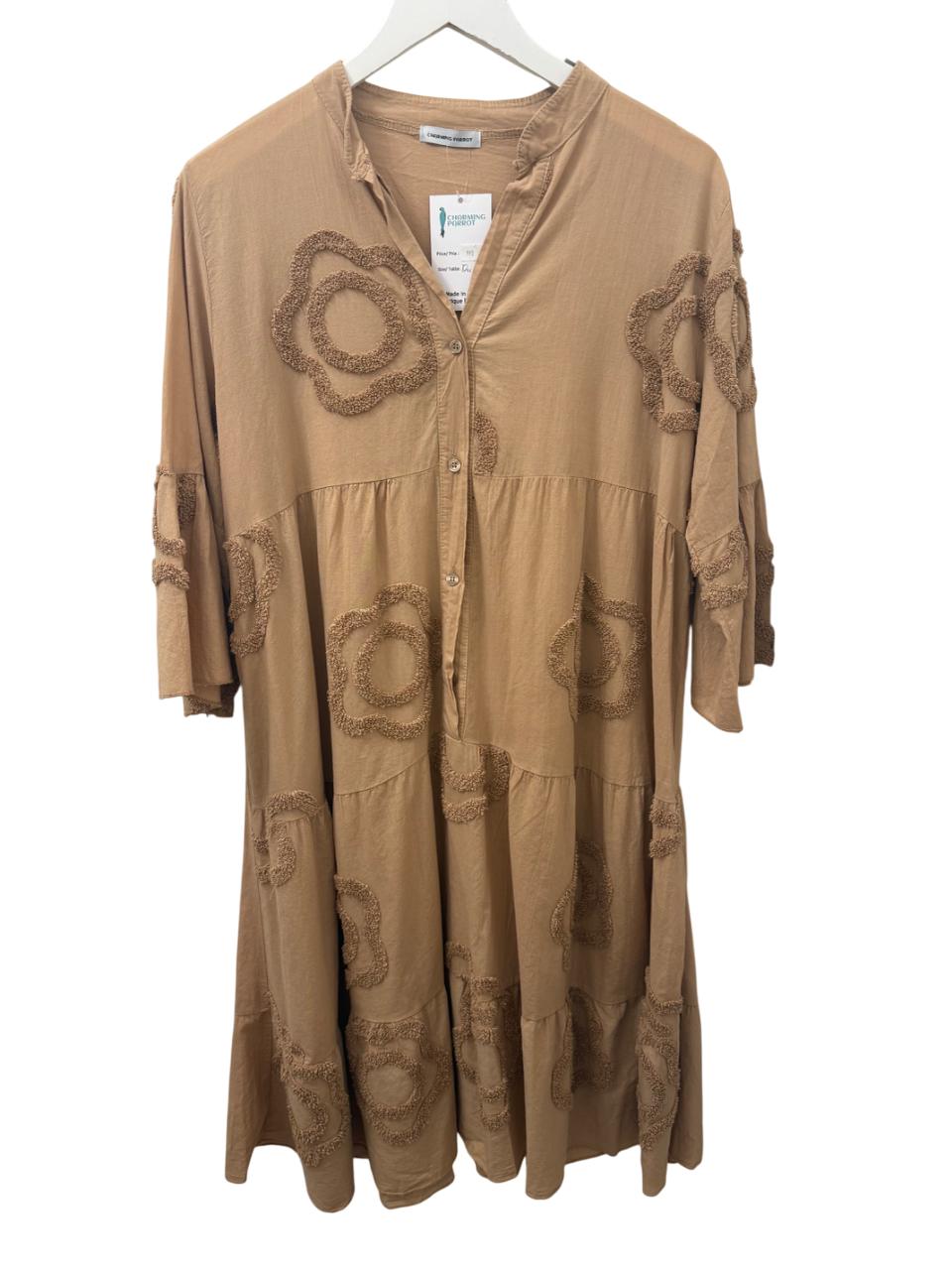 Lorren Cotton button down Dress with Applique embroidery