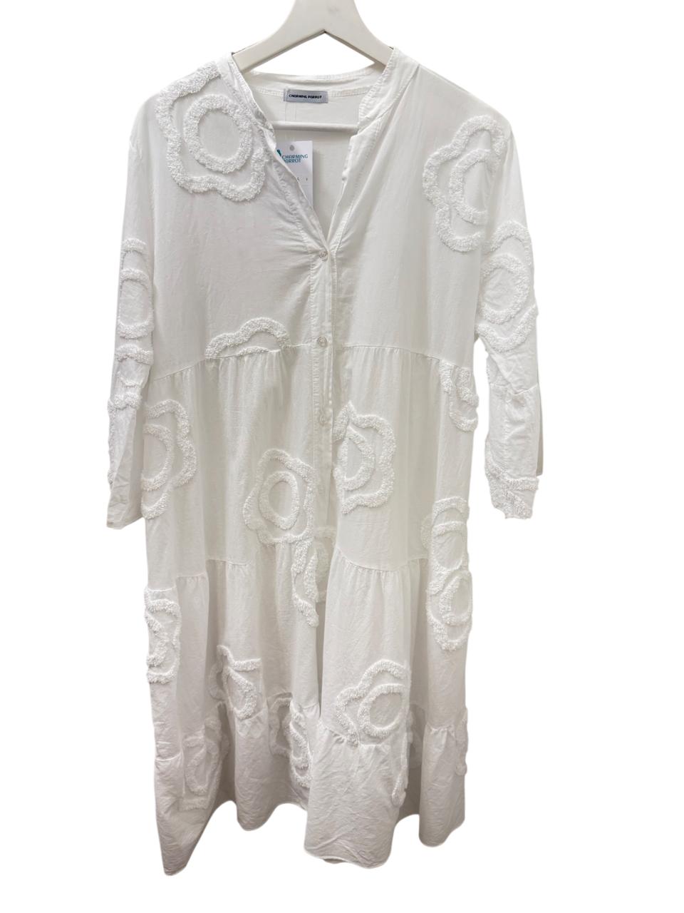 Lorren Cotton button down Dress with Applique embroidery