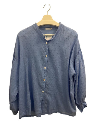Maya Textured Cotton Button-Down Shirt- Denim- Made in Italy