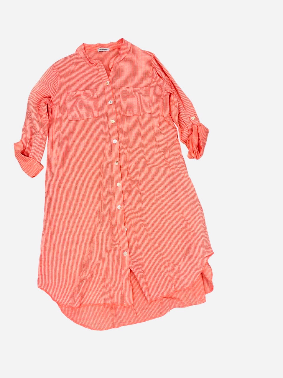 St. Barts Cotton Striped Shirt Dress-Orange- Made in Italy