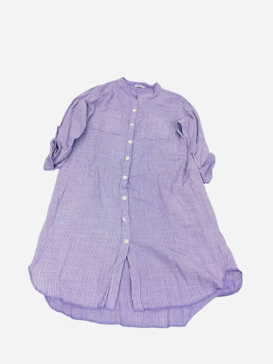 St. Barts Cotton Striped Shirt Dress-Purple- Made in Italy