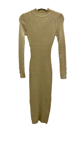 Sandi Stretchy Knitted Dress with Gold buttons