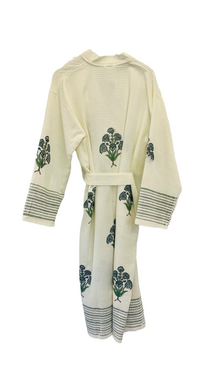 Hand Block Printed 100% Cotton Waffle Robe