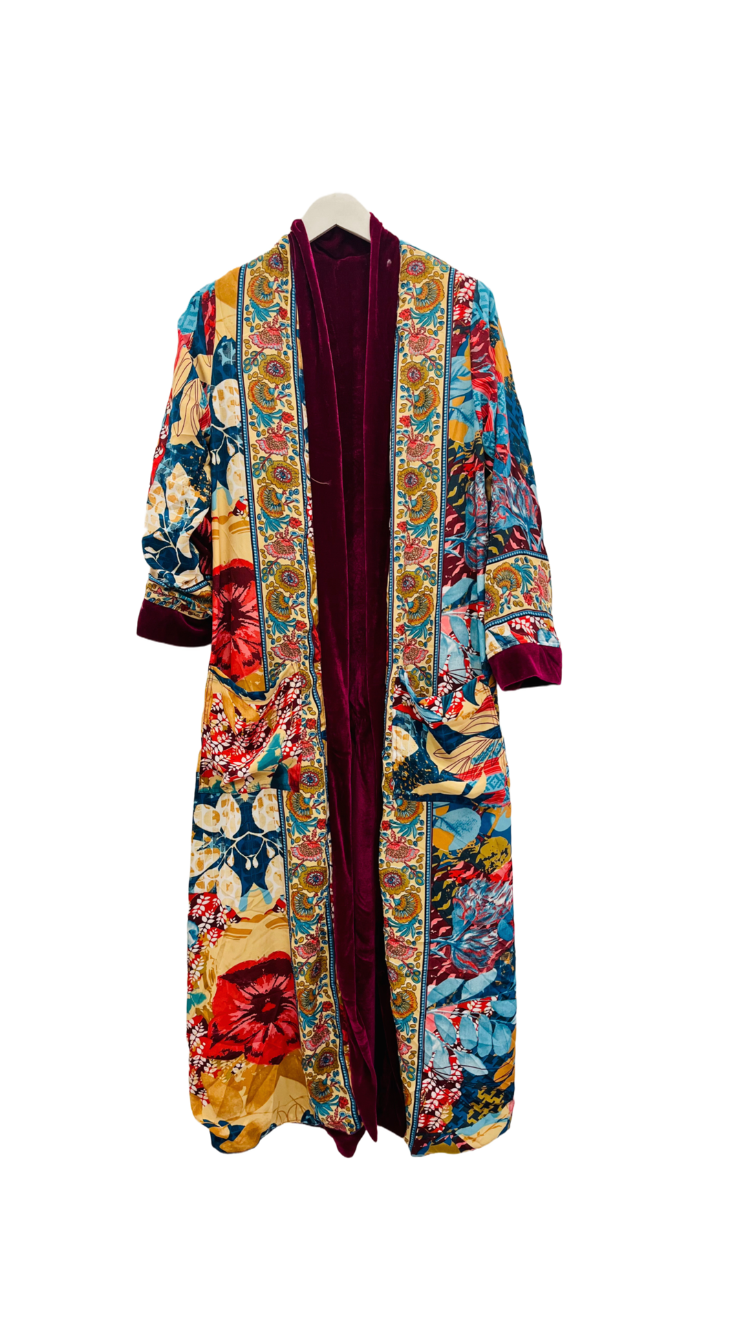Lorena Lavish Reversible Long Velour/Silk Robe with Belt