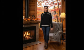 Contrast Piping Mock Neck Sweater