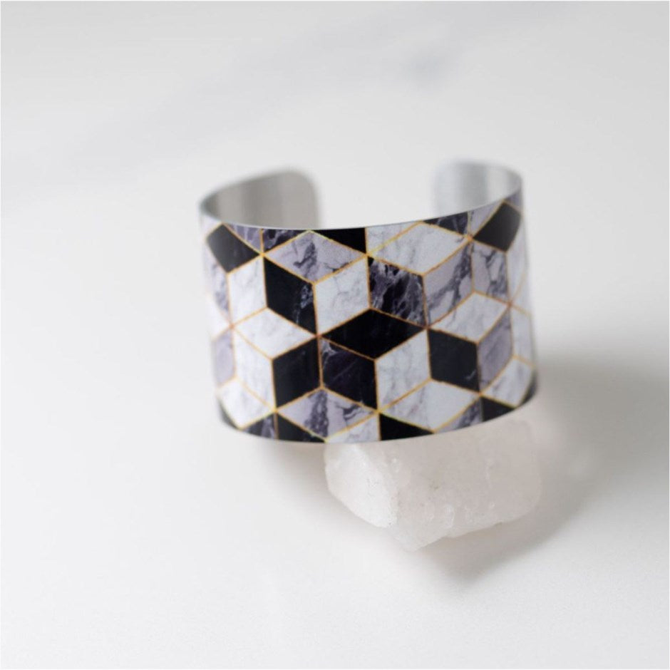 Marble Mosaic Statement Cuff- quote inside-"Life is a story. Write Well, edit often"