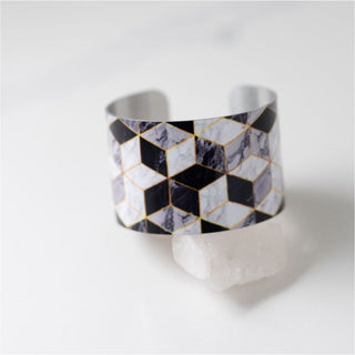 Marble Mosaic Statement Cuff- quote inside-"Life is a story. Write Well, edit often"